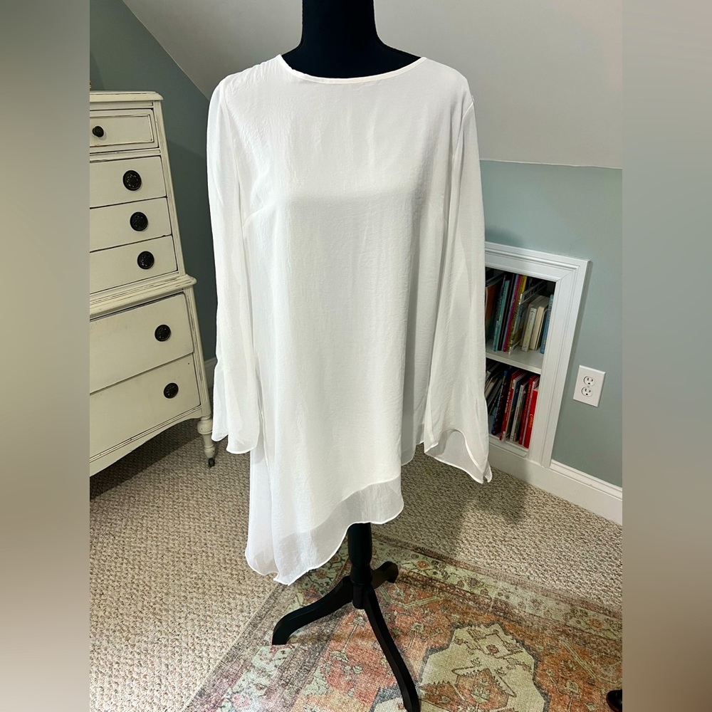 Travelers by Chico's Women's White Layered Asymmetrical Long Blouse Top Size 1x